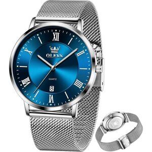 Olevs Men's Blue Stainless Steel Man Watch with Date Luminous Stylish Watch